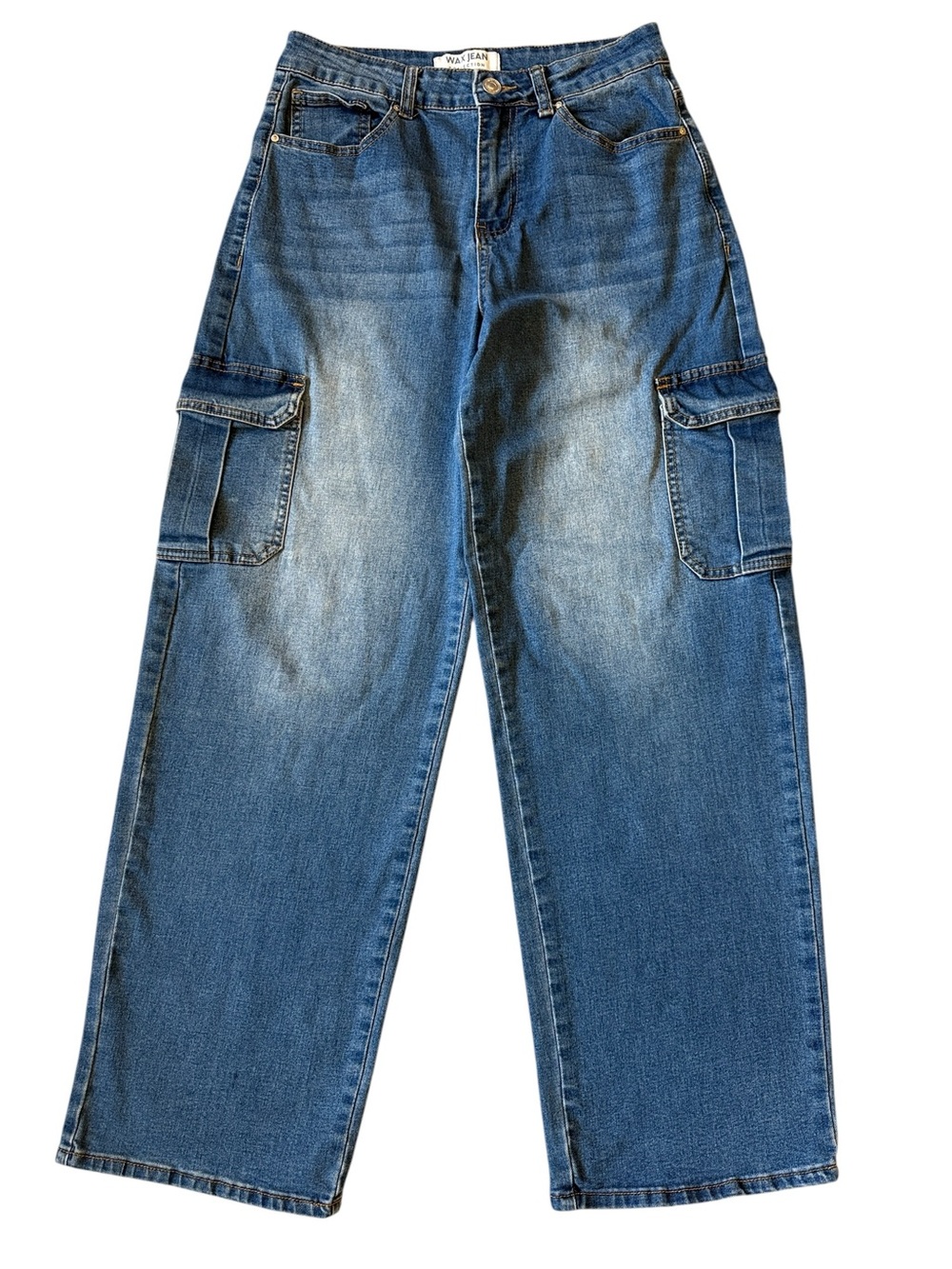 Wax Jean Wide Leg Cargo Jeans High Rise 5 27 Y2K Dark Blue Fade Streetwear